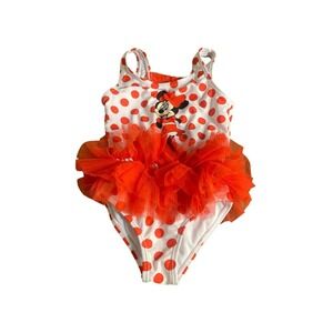 Disney Minnie Mouse red white polka dot tutu toddler one piece swimsuit SIZE 3T